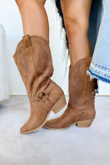 Boots Made For Walkin' Embroidered Suede Boots (Tan)