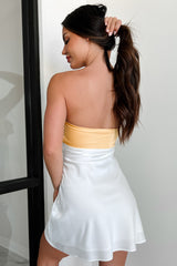 Guests To Impress Strapless Satin Mini Dress (White/Yellow)
