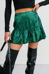 Confidently Her Shimmery Flare Mini Skirt (Green)