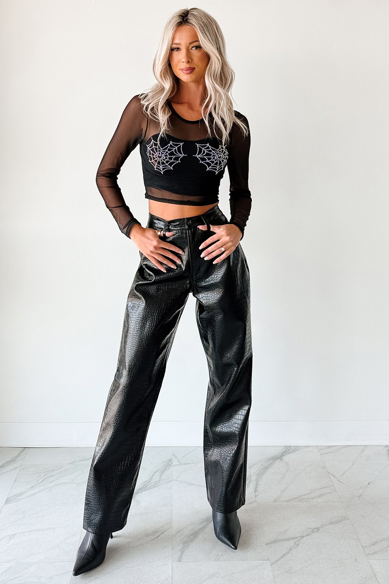 Crocodile Tears Faux Croc Straight Leg Pants (Black PU)
