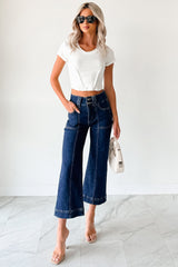 Tatum Wide Leg Mica Denim Crop Jeans (French Navy)