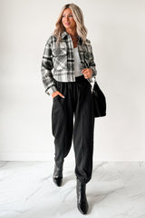 Can't Relate Plaid Button-Down Shacket (Charcoal)