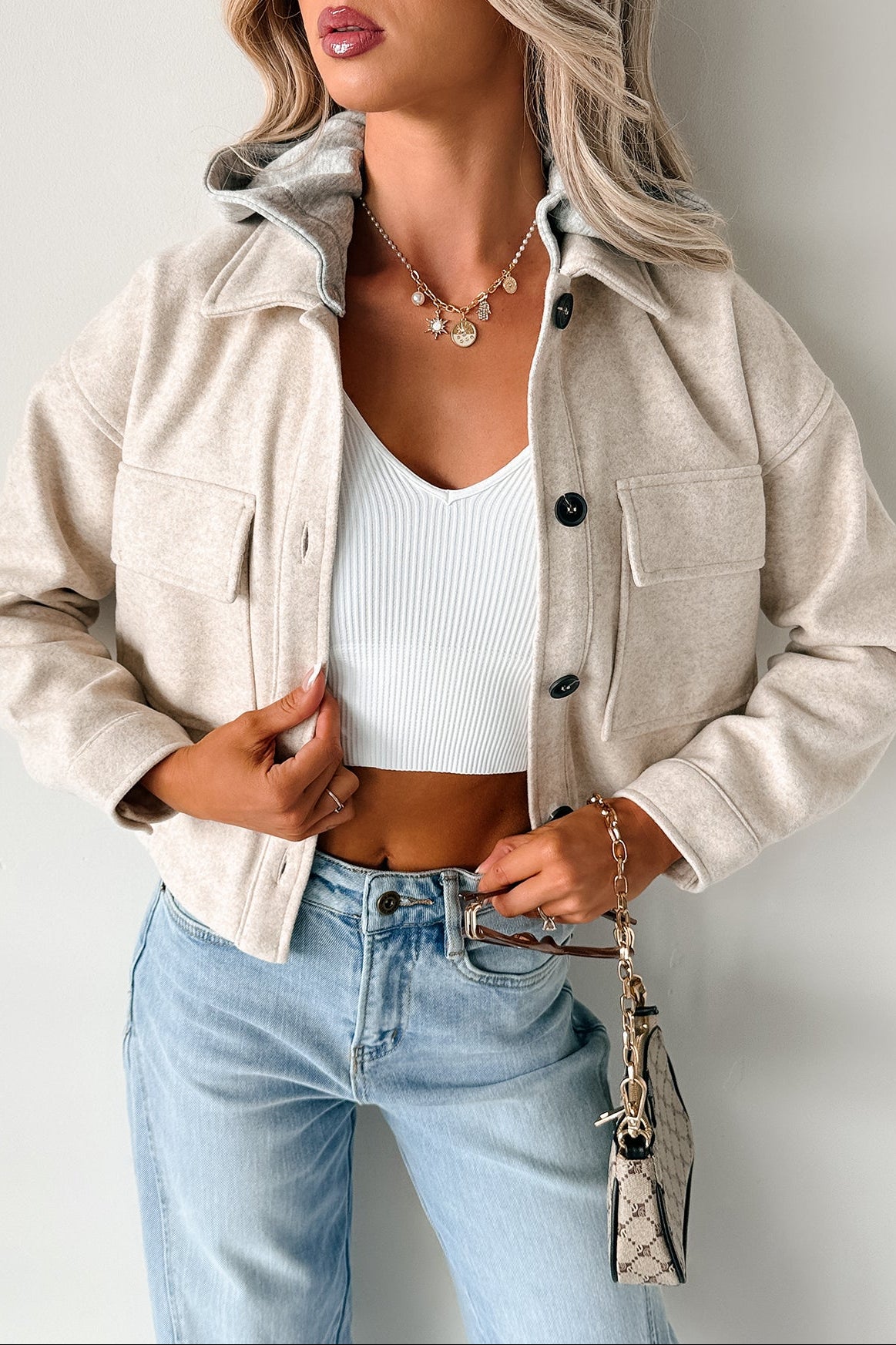 Holding Steady Button-Up Hoodie Jacket (Ivory)