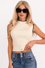 Gonna Go Far Contrast Trim Sleeveless Top (Cream/Black)
