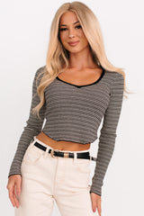 Before You Go Striped Long Sleeve Top (Black)