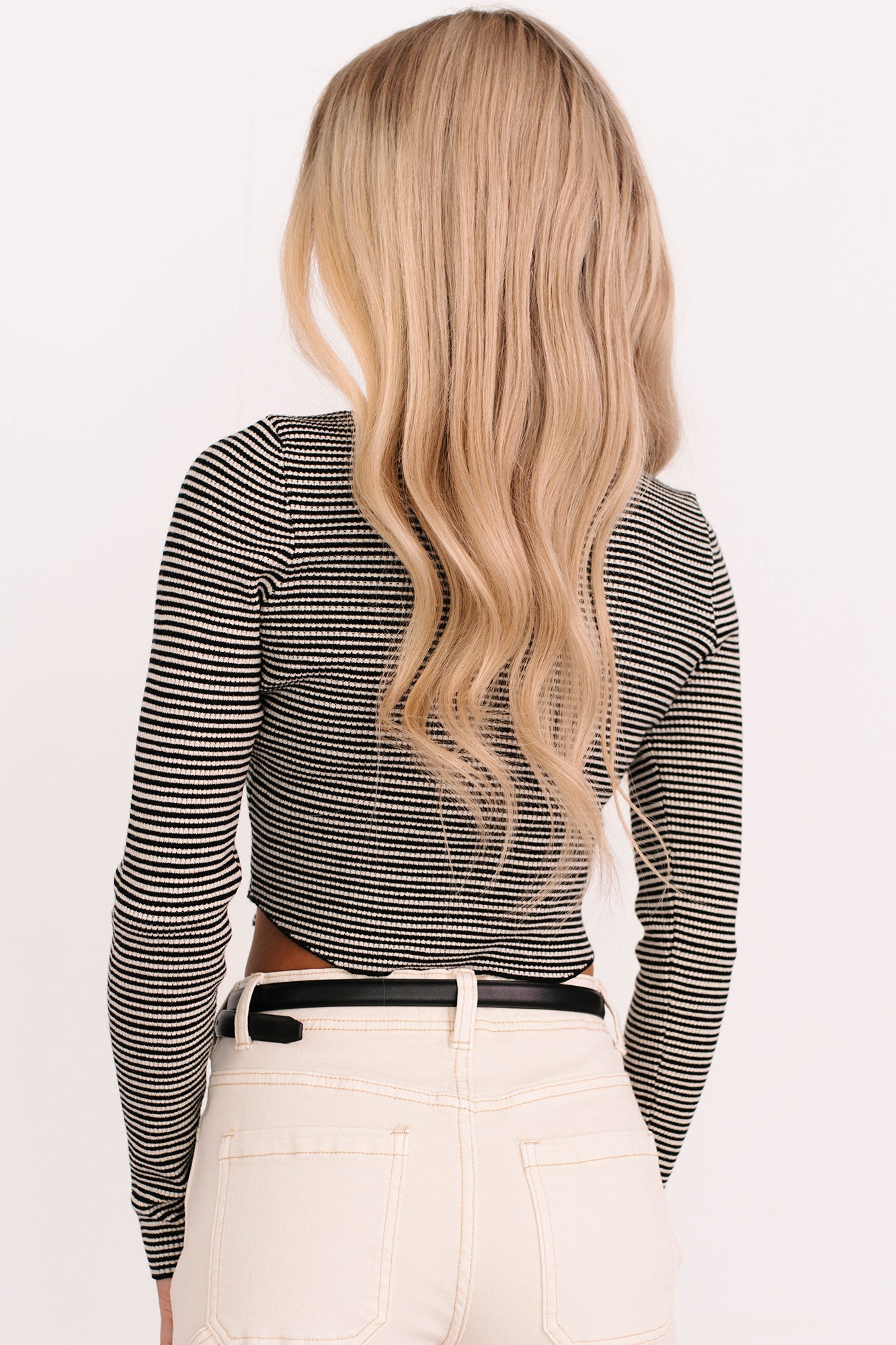 Before You Go Striped Long Sleeve Top (Black)