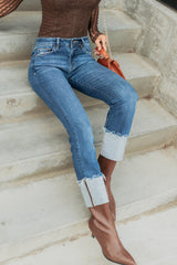 Ava Straight Leg Cuffed Mica Denim Jeans (Dark)