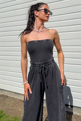 Weekend Uniform Strapless Mineral Wash Jumpsuit (Black)