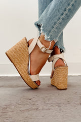 High-End Aura Espadrille Ankle Strap Wedges (Off White)
