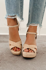 Love Me Not Raffia Platform Wedge Sandals (Natural)