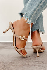 Sunset Blooms Buckle Strap Square Toe Heel (Cream)