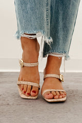 Sunset Blooms Buckle Strap Square Toe Heel (Cream)
