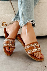 Full Look Ahead Raffia Horsebit Sandals (Tan)