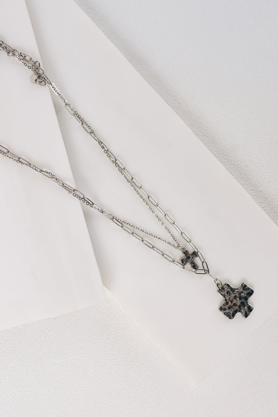 Grace Held Layered Hammered Cross Necklace (Silver)