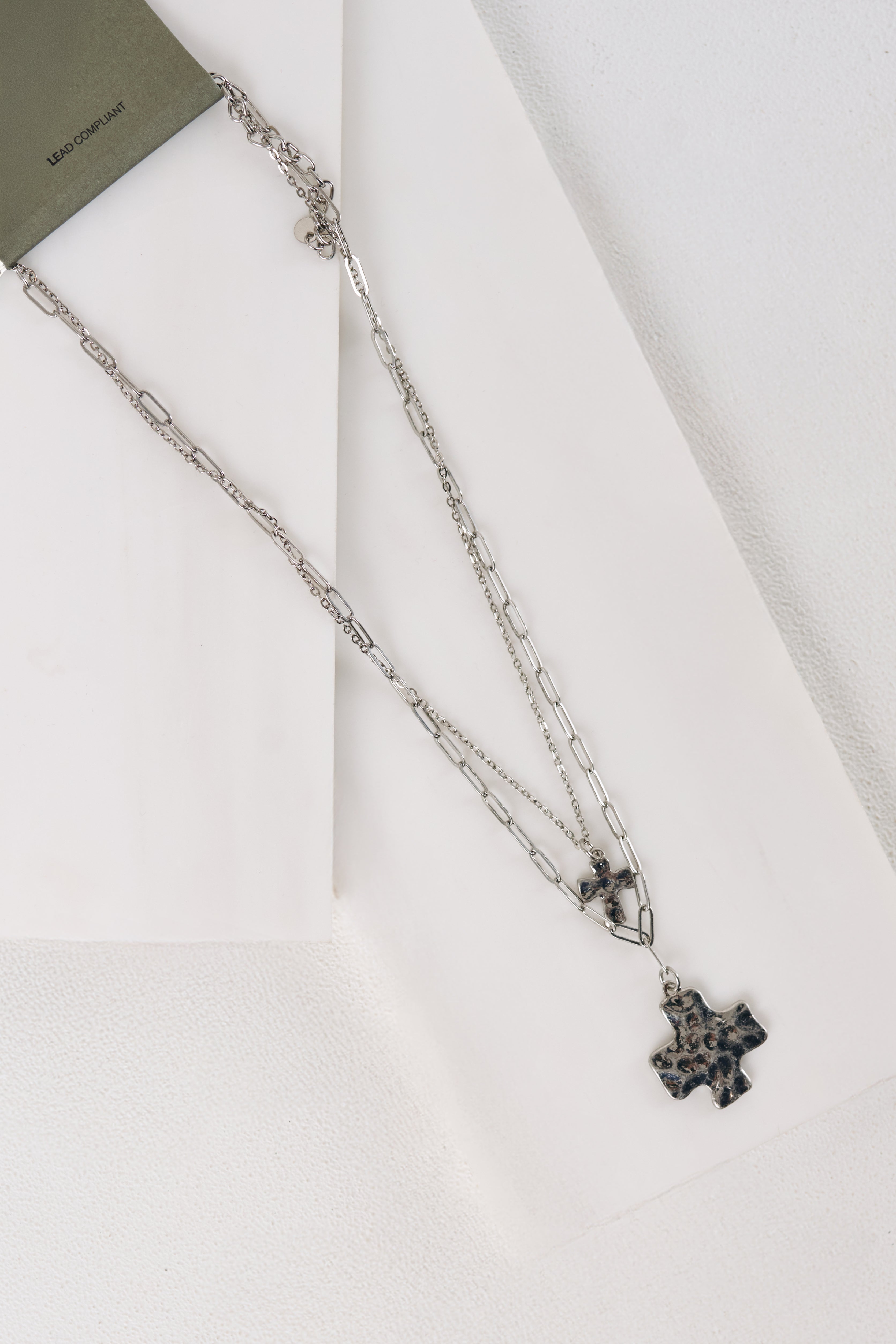 Grace Held Layered Hammered Cross Necklace (Silver)