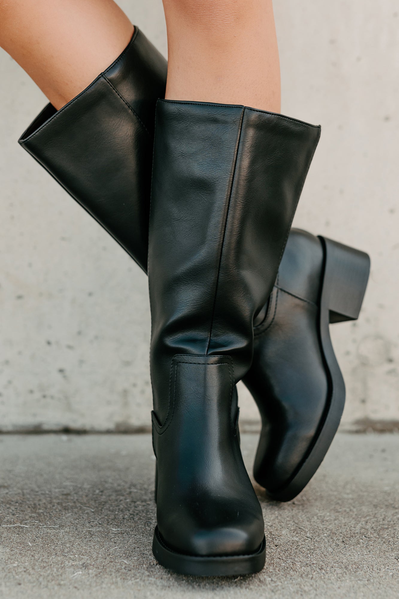 Off The Trail Mid-Calf Faux Leather Boots (Black)