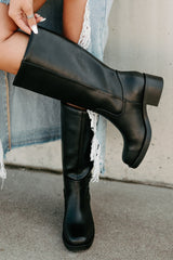 Off The Trail Mid-Calf Faux Leather Boots (Black)