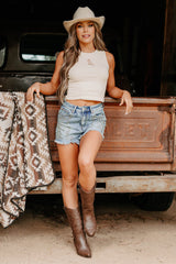 Prairie Western Embroidered Saige Denim Shorts (Medium)