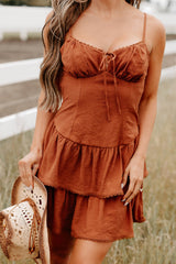 Cottage Cutie Ruffle Tier Mini Dress (Brown)