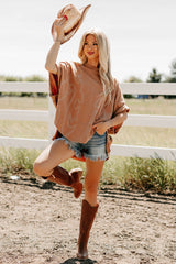 Cozy Club Oversized Embroidered Top (Washed Camel)