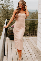 Forever On My Mind Bow Print Midi Dress (Blush)