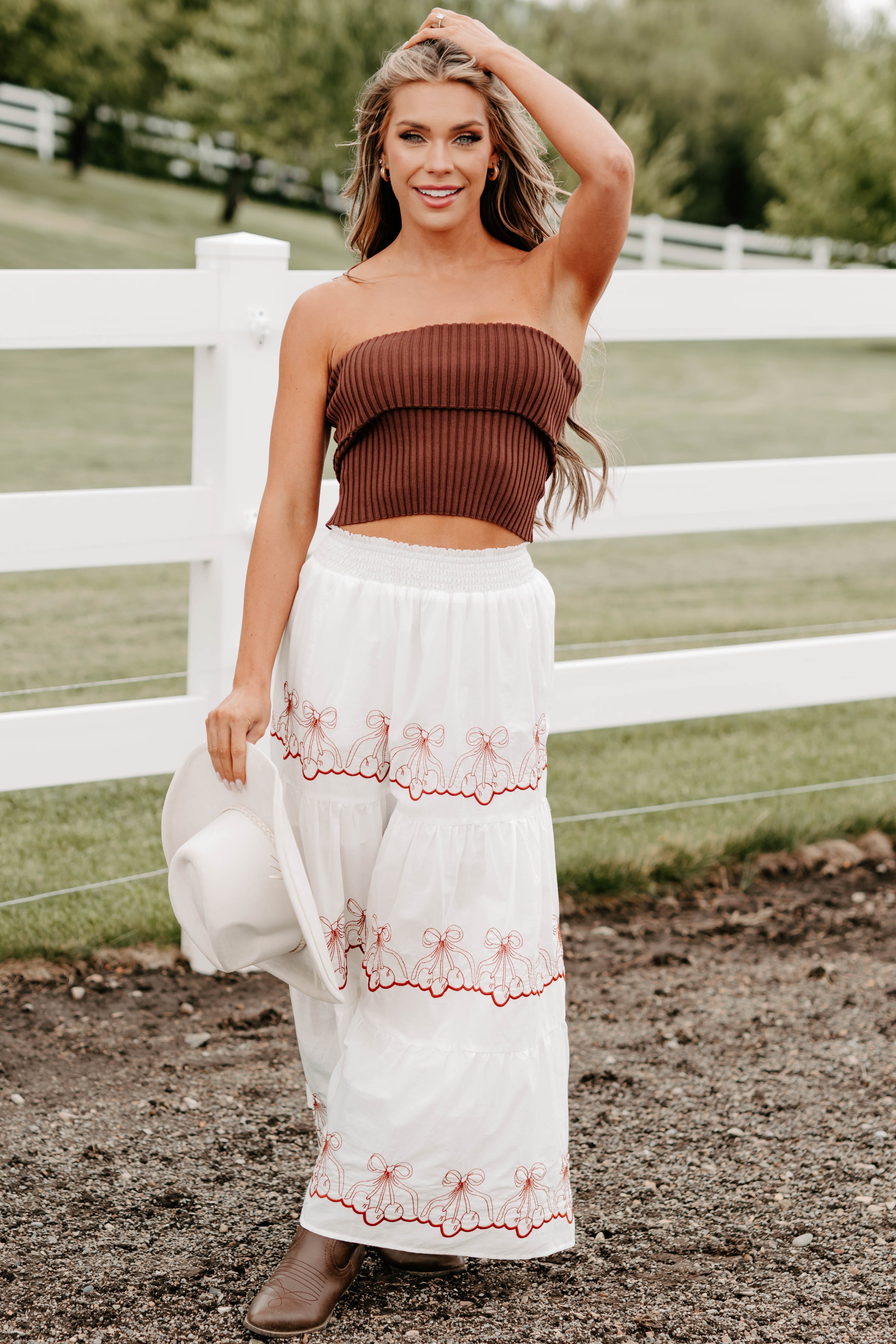 Cozy Corner Ribbed Strapless Fold Over Top (Chestnut)