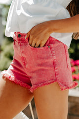 Desmond High Rise Cello Denim Shorts (Hot Pink)