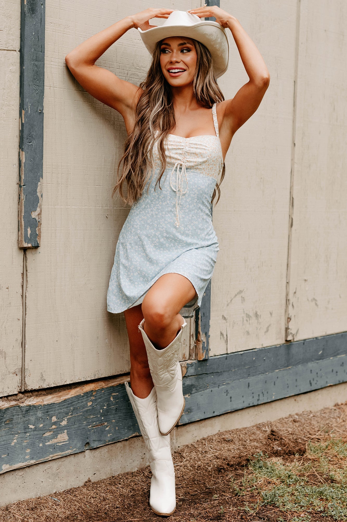 Sunny Side Up Sleeveless Floral Mini Dress (Blue)