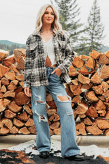 Deadline Driven Plaid Boucle Button-Up Jacket (Black)