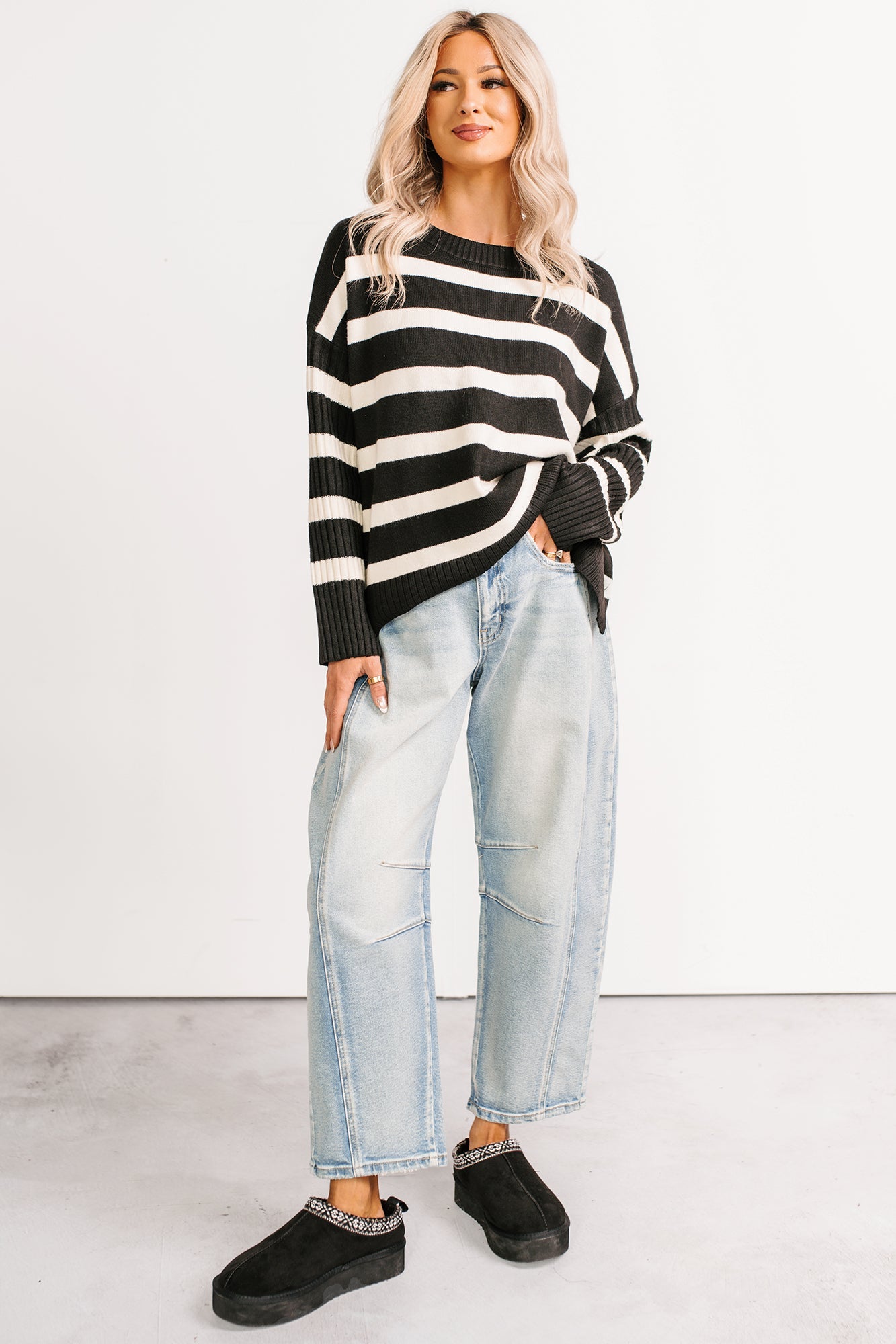 You All Along Striped Oversized Sweater (Black)