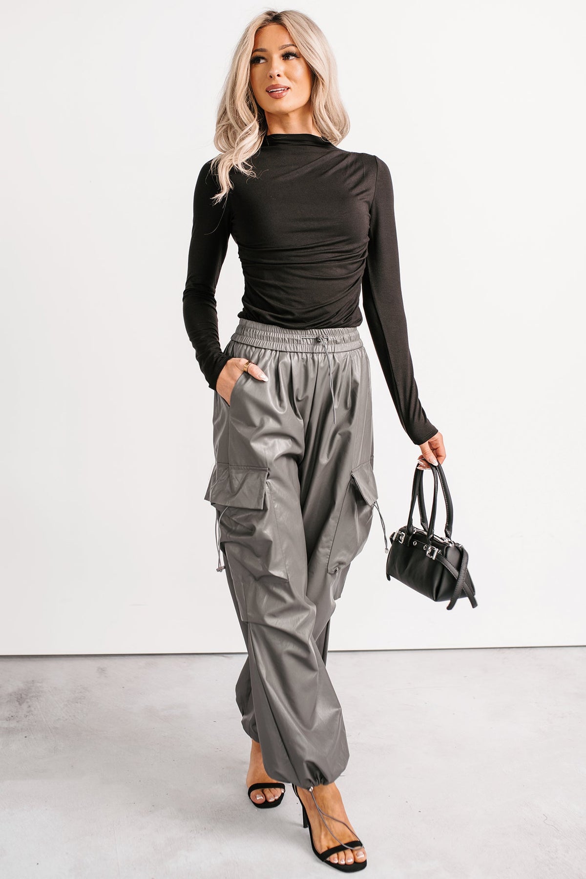 Don't Be Shy Faux Leather Cargo Pants (Grey)