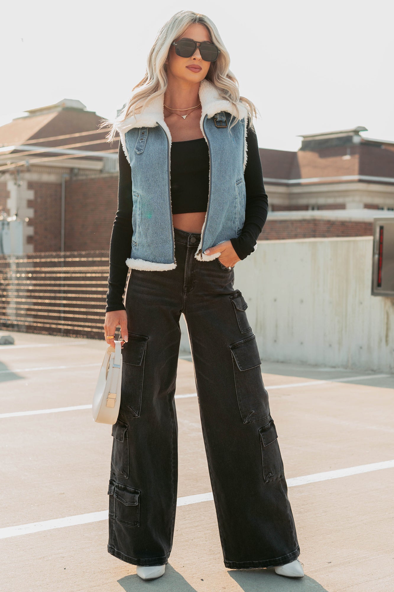Rewriting Myself Sherpa Denim Vest (Medium Wash)