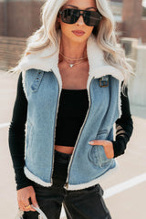 Rewriting Myself Sherpa Denim Vest (Medium Wash)