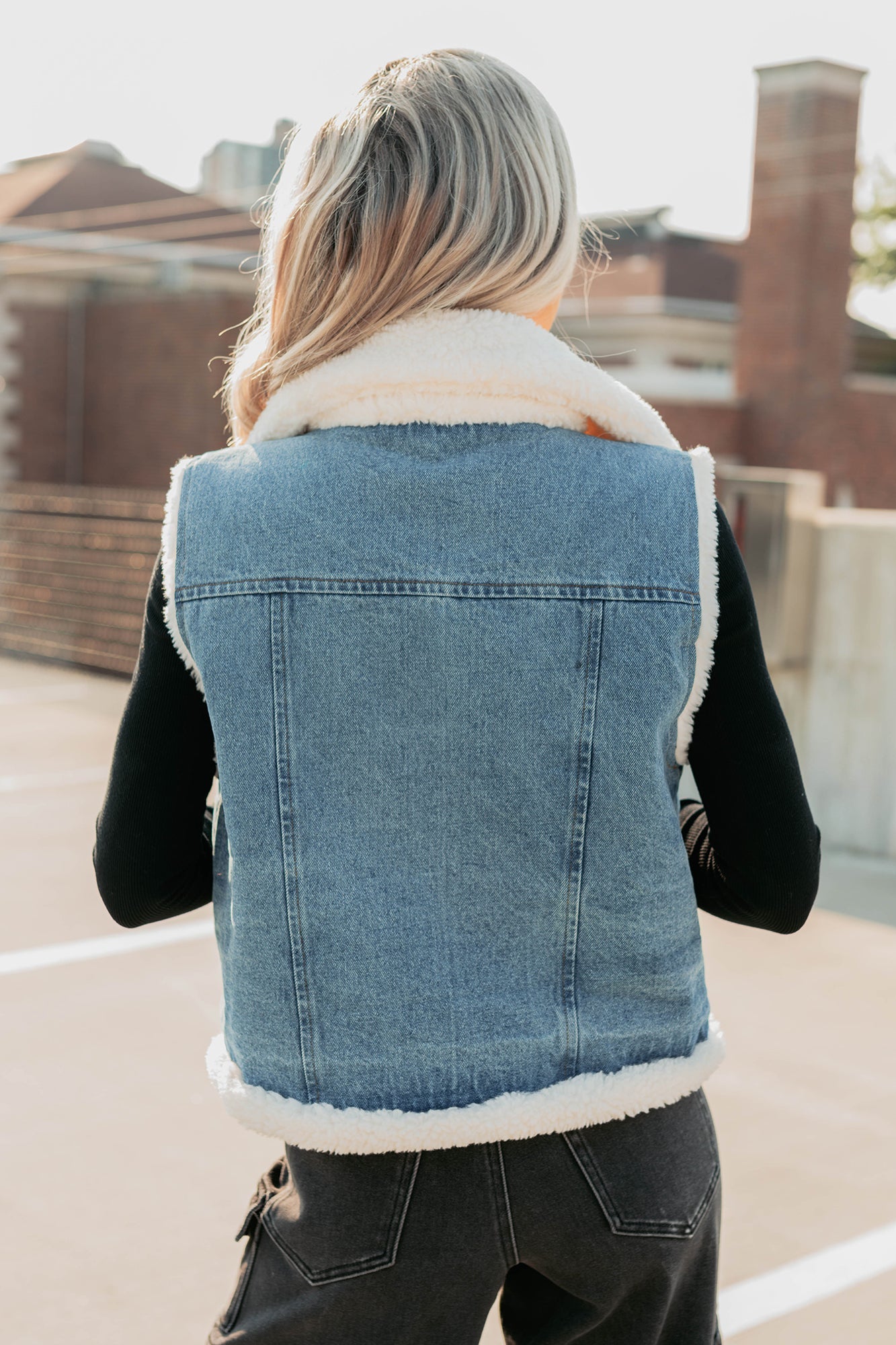 Rewriting Myself Sherpa Denim Vest (Medium Wash)