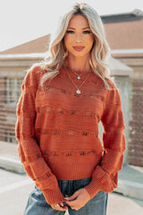 Quiet Mornings Open Knit Detailed Sweater (Terracotta)