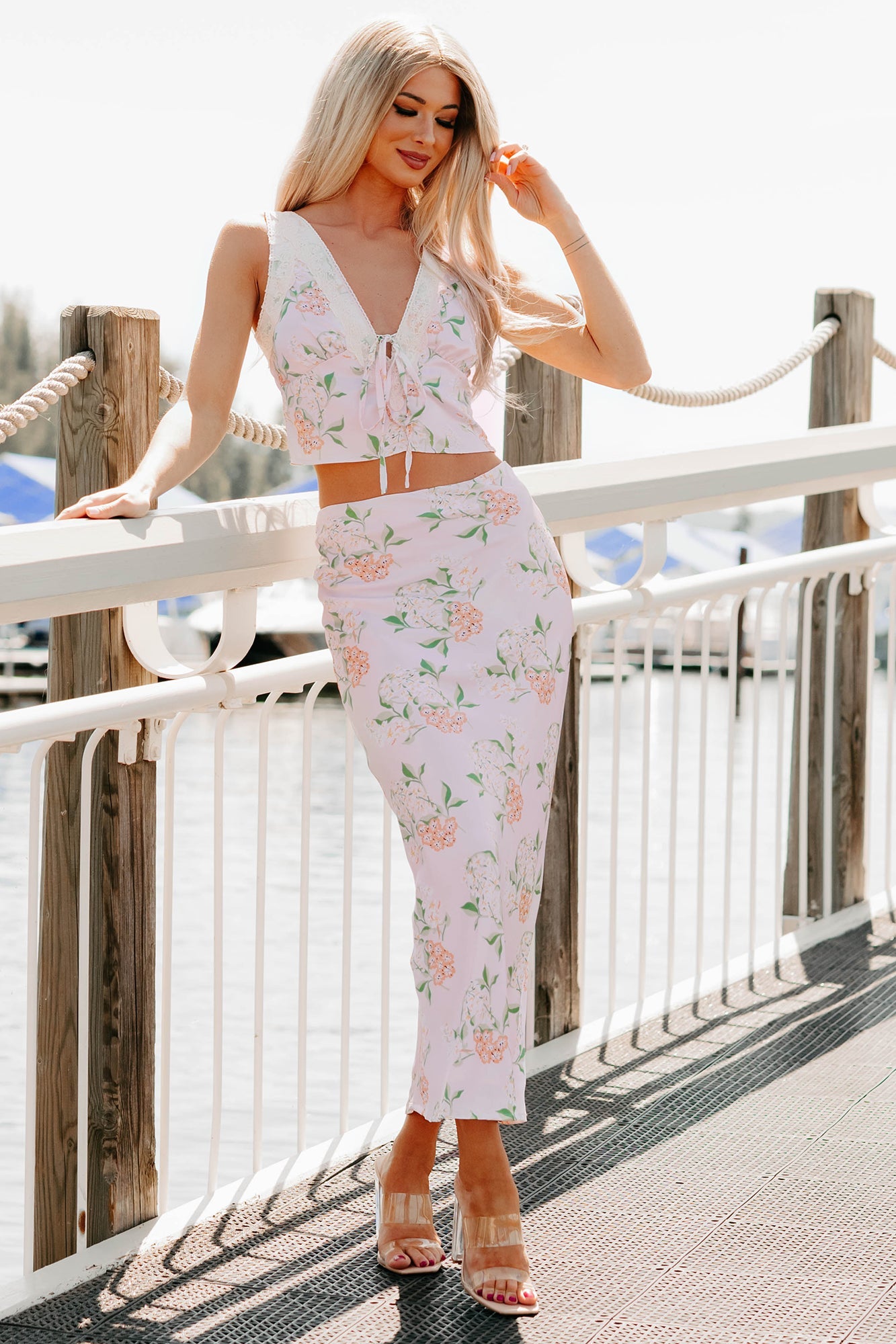 Always Beautiful Floral Satin Skirt (Baby Pink)