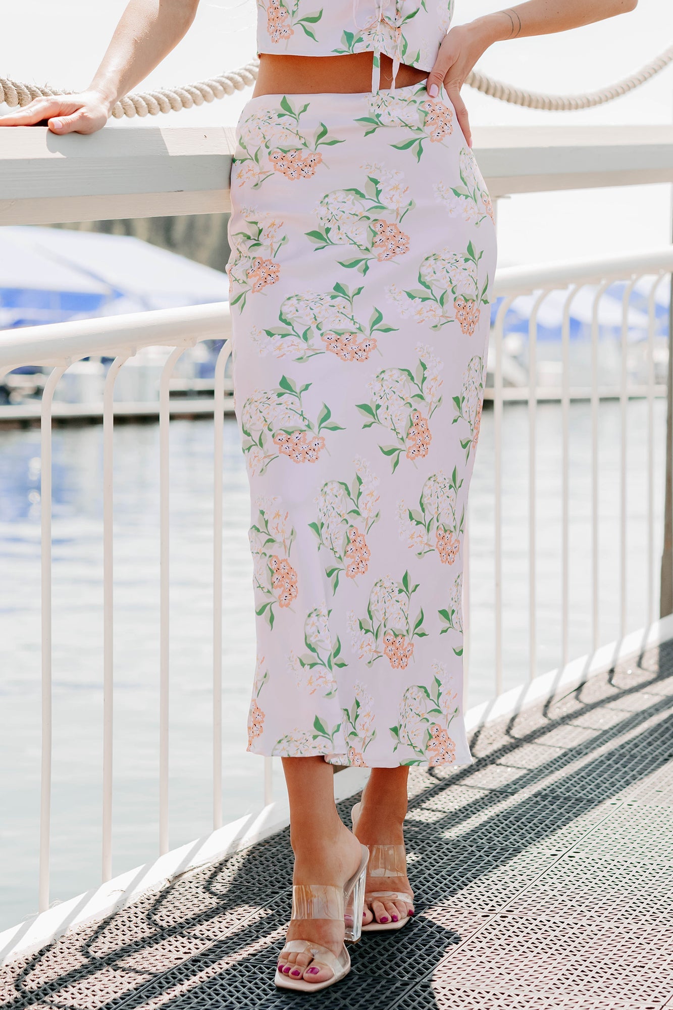 Always Beautiful Floral Satin Skirt (Baby Pink)