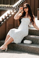 Authentically Me Strapless Floral Midi Dress (Blue)