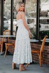Rosy Days Sleeveless Floral Maxi Dress (Cream/Blue)