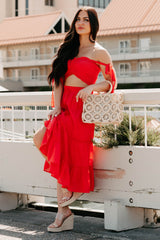 Soulful Glow Crop Top & Midi Skirt Set (Red)