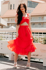 Soulful Glow Crop Top & Midi Skirt Set (Red)