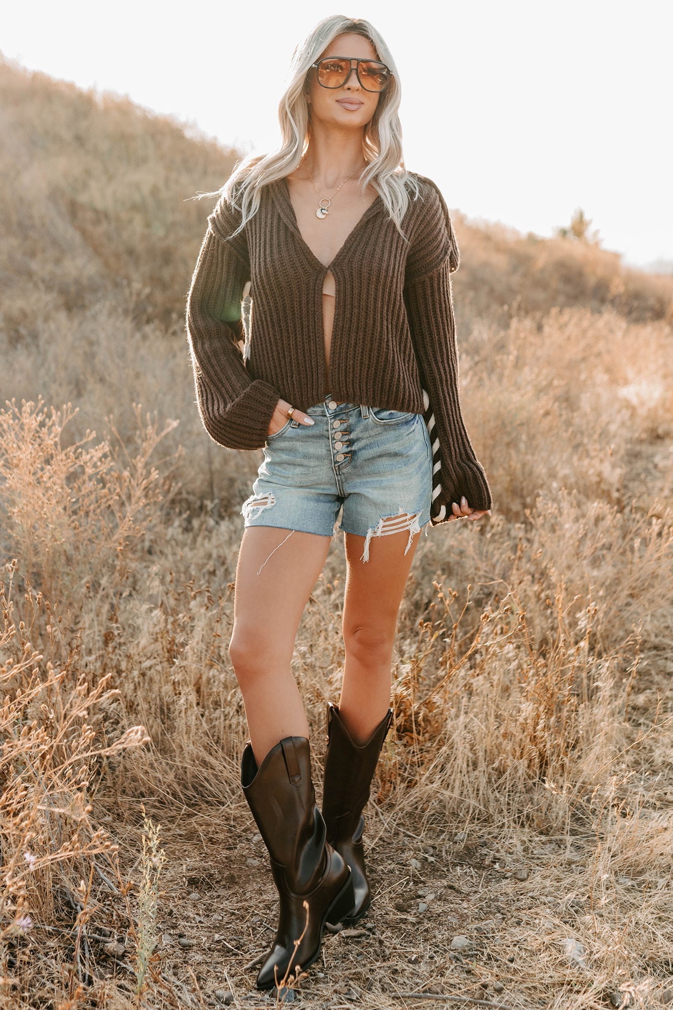Fading Embers Stitch Sleeve Cardigan (Chocolate)