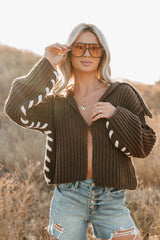 Fading Embers Stitch Sleeve Cardigan (Chocolate)