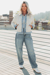 Breezy Mood Floral Quilted Denim Jacket (Ivory/Blue)