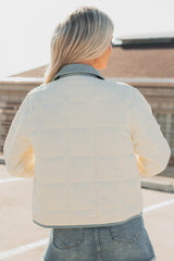 Chasing Dreams Contrast Seam Puffer Jacket (Ecru)