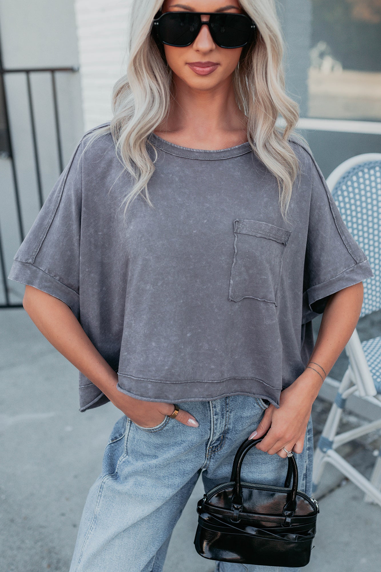 Kendrick Acid Wash Crop Top (Charcoal)