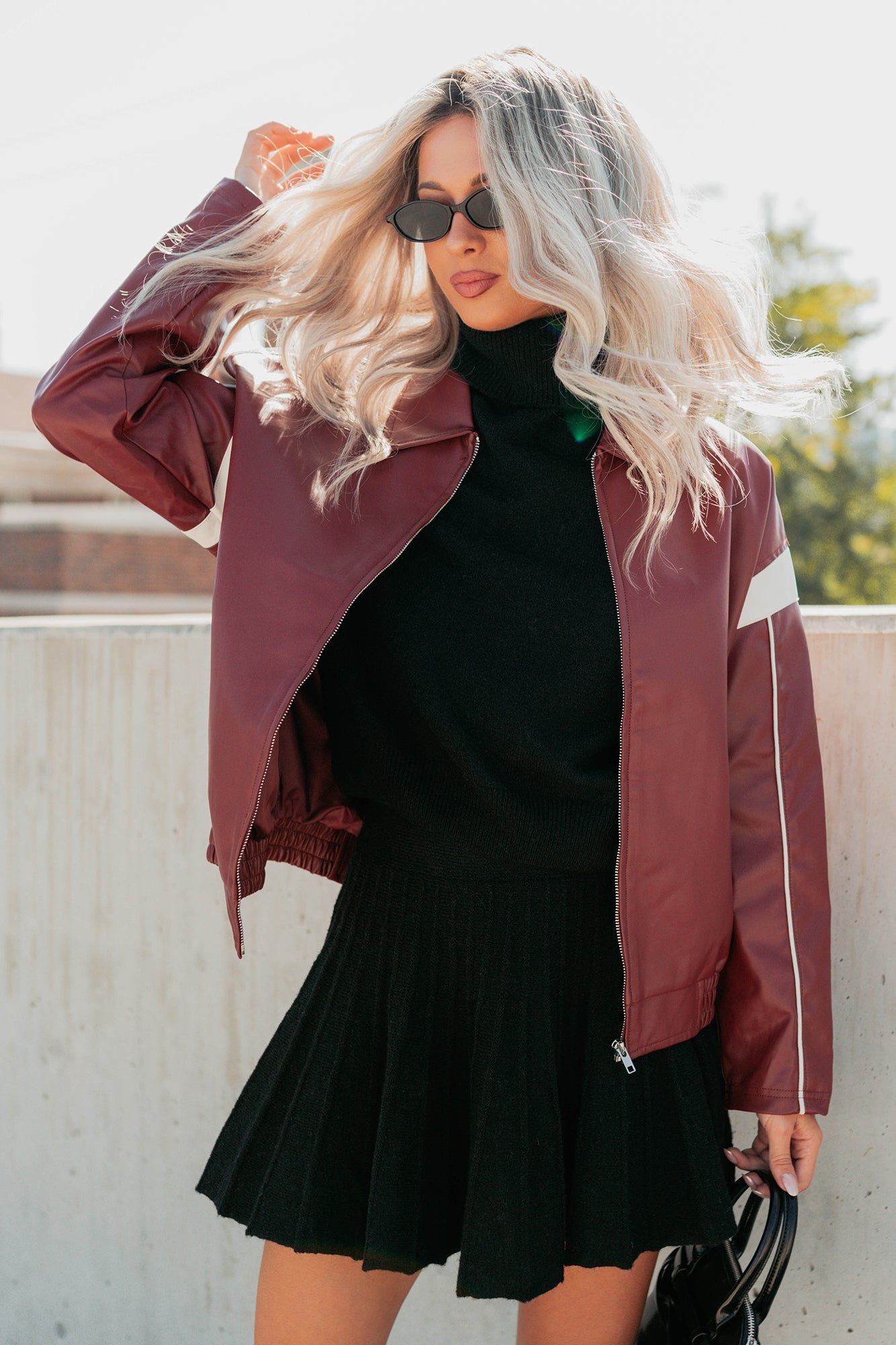 Future Forward Faux Leather Racer Jacket (Burgundy)