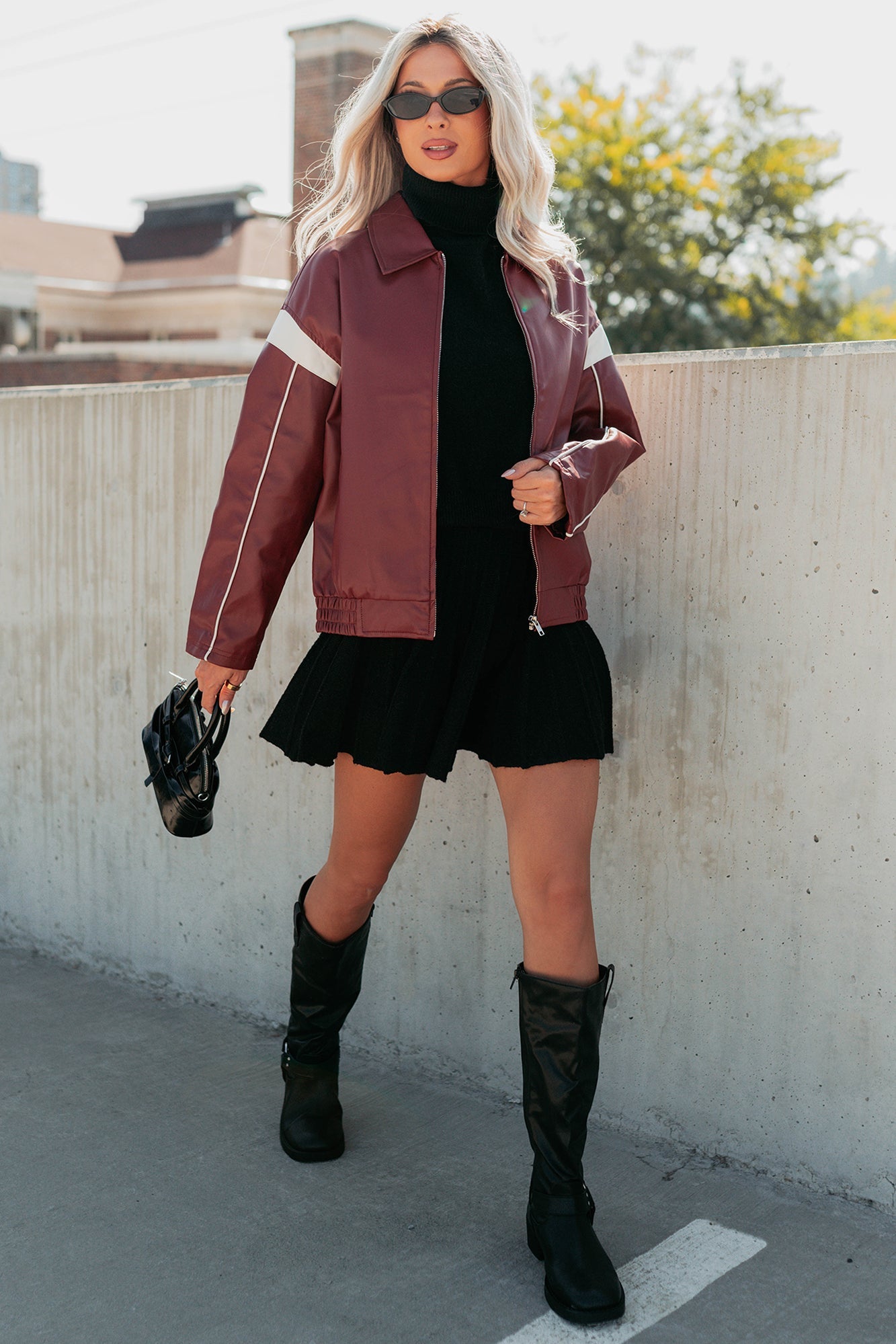 Future Forward Faux Leather Racer Jacket (Burgundy)