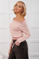 Forward Thinking Off The Shoulder Striped Top (Light Pink/Ivory)