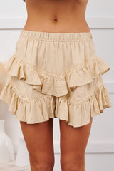 Star Guides High Rise Detailed Layered Shorts (Taupe)